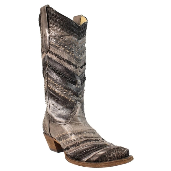 CORRAL A3355 "Antonia" gray/black embroidered leather snip toe cowgirl boots sz6 - Picture 2 of 16